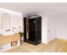 Rechteckige Duschkabine mit Hydromassage - Bambus - Beidseitige Installation - Schwarz matt - 120 x 80 x 225 cm - VITUNA