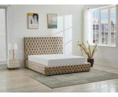Chesterfield-Bett mit Bettkasten - 160 x 200 cm - Samt - Taupe - DULENI