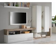 TV Möbel TV Wand mit 3 Türen - Weiß lackiert & Naturfarben - SEFRO
