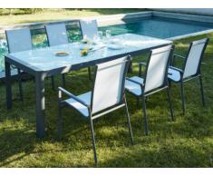 Garten Essgruppe Aluminium SAMAXI: Ausziehbarer Tisch 180/240cm + 6 Sessel