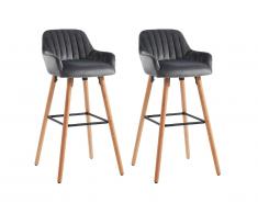 Barhocker 2er-Set Samt & Metall Holzoptik ELEANA - Grau