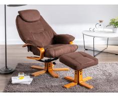 Relaxsessel und Fußhocker DOCIA II - Mikrofaser - Braun