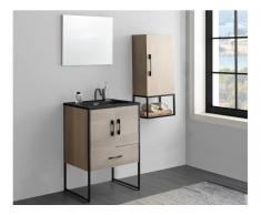 Komplettbad PHENA - Unterschrank + Waschbecken + Spiegel + Oberschrank - Holz-Optik