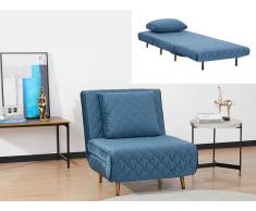 Schlafsessel - Samt gesteppt - Blau - CANELI