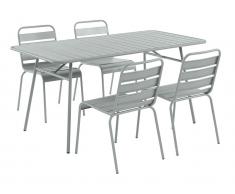 Garten Essgruppe Metall MIRMANDE - Tisch B. 160 cm & 4 Stühle - Grau