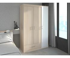 Kleiderschrank mit 3 Türen + 1 Schublade - B. 112 cm - Eichefarben & Weiß - IPLIA