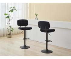 Barhocker 2er-Set höhenverstellbar - Samt & Metall - Schwarz - LINARA