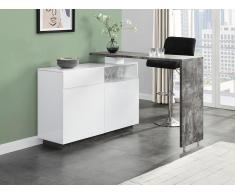 Barmöbel drehbar mit 2 Türen, 1 Schublade & 1 Ablage - MDF - Weiß lackiert & Beton - ELDIR