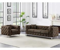 Chesterfield-Couchgarnitur 3+2 - Mikrofaser - Vintage-Leder-Optik - EDWINA