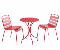 Garten Essgruppe Metall MIRMANDE - Tisch D. 60 cm & 2 Stühle - Rot