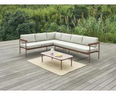 Beliebig kombinierbare Garten-Sitzgruppe aus Aluminium: 1 Ecksofa hochklappbar + 1 Couchtisch - Terracotta & Kissen Beige - LASTON von MYLIA