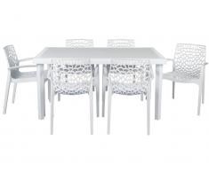 Gartenmöbel Essgruppe DIADEM: Tisch + 6 Sessel - Weiß