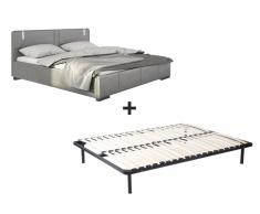 LED-Bett SOREN + Lattenrahmen - 160x200 cm - Grau