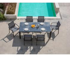 Gartenmöbel Essgruppe Aluminium PALAOS (7-tlg.) - Anthrazit: Ausziehbarer Esstisch + 6 Sessel