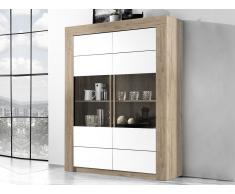 Vitrinenschrank ESSIA - 2 Türen - Eichen-Optik & Weiß lackiert