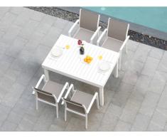 Garten Essgruppe PAHOA - Ausziehbarer Tisch & 4 Stühle - Weiß