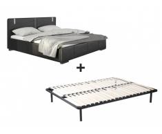 LED-Bett SOREN + Lattenrahmen - 160x200 cm - Schwarz