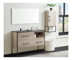 Komplettbad SELANE - Unterschrank + Waschbecken + Spiegel + Regal - Holz-Optik