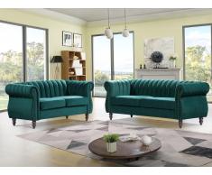 Chesterfield-Sofagarnitur - 3-Sitzer & 2-Sitzer - Samt - Smaragdgrün - TRUMBO