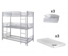 Sparset Kinderzimmer: Etagenbett ELOUAN - 3 x 90 x 190 cm - Grau + 9 Bettwaren