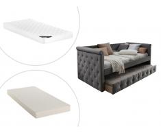 Ausziehbett + Matratze - 2 x 90 x 190 cm - Stoff - Grau - LOUISE