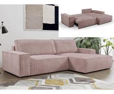 Ecksofa mit Schlaffunktion - Ecke Rechts - Cord - Hellviolett - AMELIA