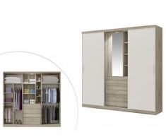 Kleiderschrank BODIL - Schiebetüren - Spiegel & Schubladen - B: 240cm - Eiche/Elfenbein