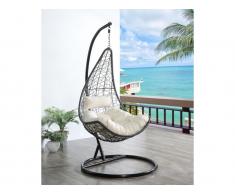Hängesessel - Polyrattan - Schwarz mit weißen Kissen - OROSI von MYLIA
