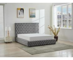 Chesterfield-Bett mit Bettkasten - 160 x 200 cm - Samt - Grau - DULENI