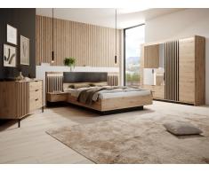 Bett mit Nachttischen & LED-Beleuchtung - 160 x 200 cm - Holzfarben & Schwarz - ARIADA