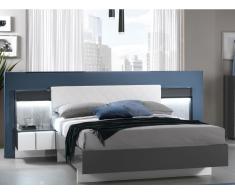 Polsterbett mit 2 LED-Nachttischen CONSCIENCE - 160x200cm - Grau