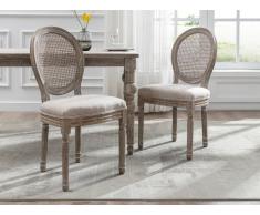Stuhl 6er-Set - Rohrgeflecht, Stoff & Kautschukholz - Beige - ANTOINETTE