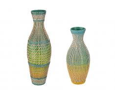 Vase 2er-Set - Seegras & Bambus - 49 cm & 67 cm - Blau & Naturfarben - MERIA