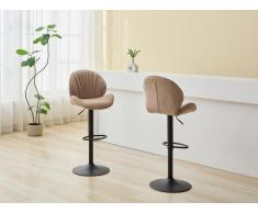 Barhocker 2er-Set höhenverstellbar - Stoff & schwarzes Metall - Taupe - LANCENIA