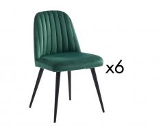 Stuhl 6er-Set - Samt & schwarzes Metall - Grün - ELEANA