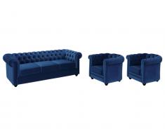 Couchgarnitur 3+1+1 - Samt - Dunkelblau - CHESTERFIELD