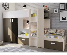 Etagenbett JULIEN + Lattenrost - 2x90x190cm - Weiß&Braun