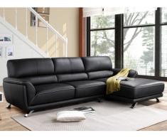 Ledersofa Ecksofa Dolmeno - Ecke Rechts - Schwarz