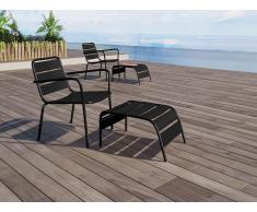 Gartensessel niedrig & stapelbar + Fußbank - Metall - Schwarz - MIRMANDE von MYLIA
