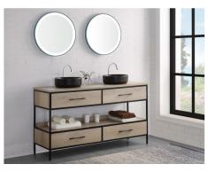 Komplettbad PLUNA - Unterschrank, Doppelwaschbecken - Holz-Optik