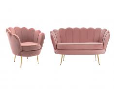 Couchgarnitur Muschel 2+1 - Samt - Rosafarben - DANDELION