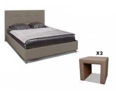 Sparset Soria & Madley: Bett 160x200 cm + 2 Nachttische - Taupe