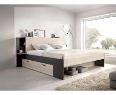 Bett mit Stauraum - 140 x 190 cm - Holzfarben & Schwarz - KEROSIA