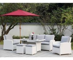 Garten-Sitzgruppe MOOREA - Polyrattan - Sofa, 2 Sessel, 2 Hocker & Tisch - Weiß