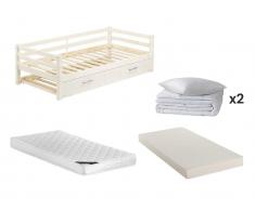 Sparset Kinderzimmer: Kinderbett AEDAN + Lattenrost + 2 Matratzen + Bettdecke + Kissen