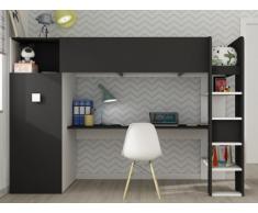 Hochbett mit Schreibtisch & Kleiderschrank TOBIE - 90x200cm