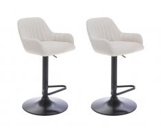 Barhocker 2er-Set - Stoff & schwarzes Metall - Höhenverstellbar - Cremefarben - ELEANA