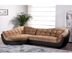 XXL Ecksofa Rundecke Leder Microfaser Leandro - Karamell & Schwarz - Ecke Links