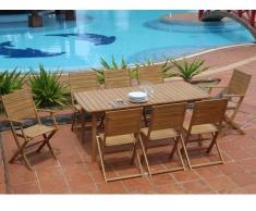 Garten-Essgruppe NEMBY - Akazienholz - Esstisch ausziehbar 180-240 cm + 2 Sessel + 6 Stühle