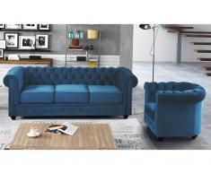 Couchgarnitur 3+1 - Samt - Grünblau - CHESTERFIELD